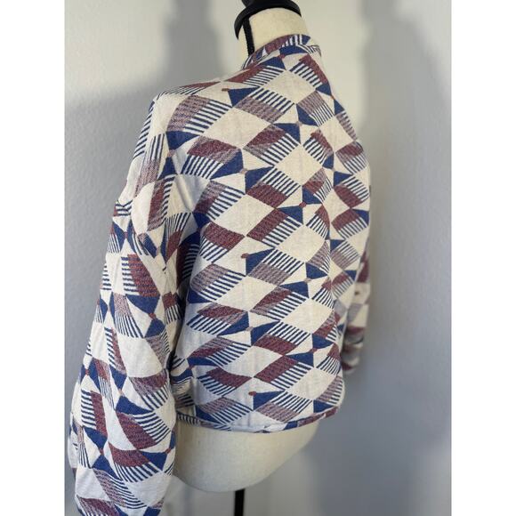 Xirena Ivory Blue Red Crop Jacket Boxy Embroidered Blazer XS - Picture 6 of 11